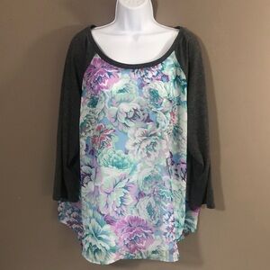 Wallflower Sheer Floral Jersey Top 2X